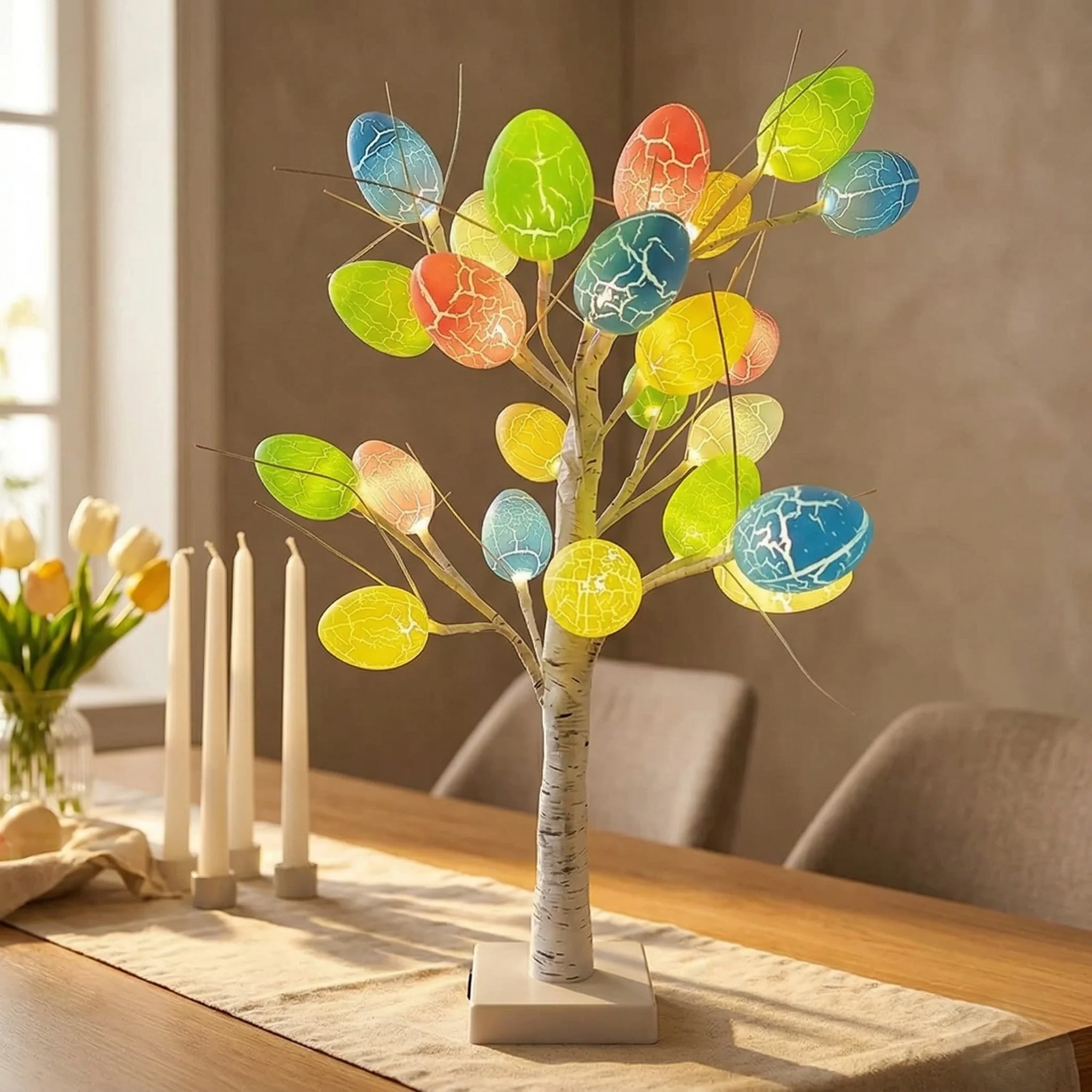 Birchglow™ – LED Easter Egg Tree with 24 Glowing Crackle Eggs, Warm Light Tabletop Birch Décor +50% OFF